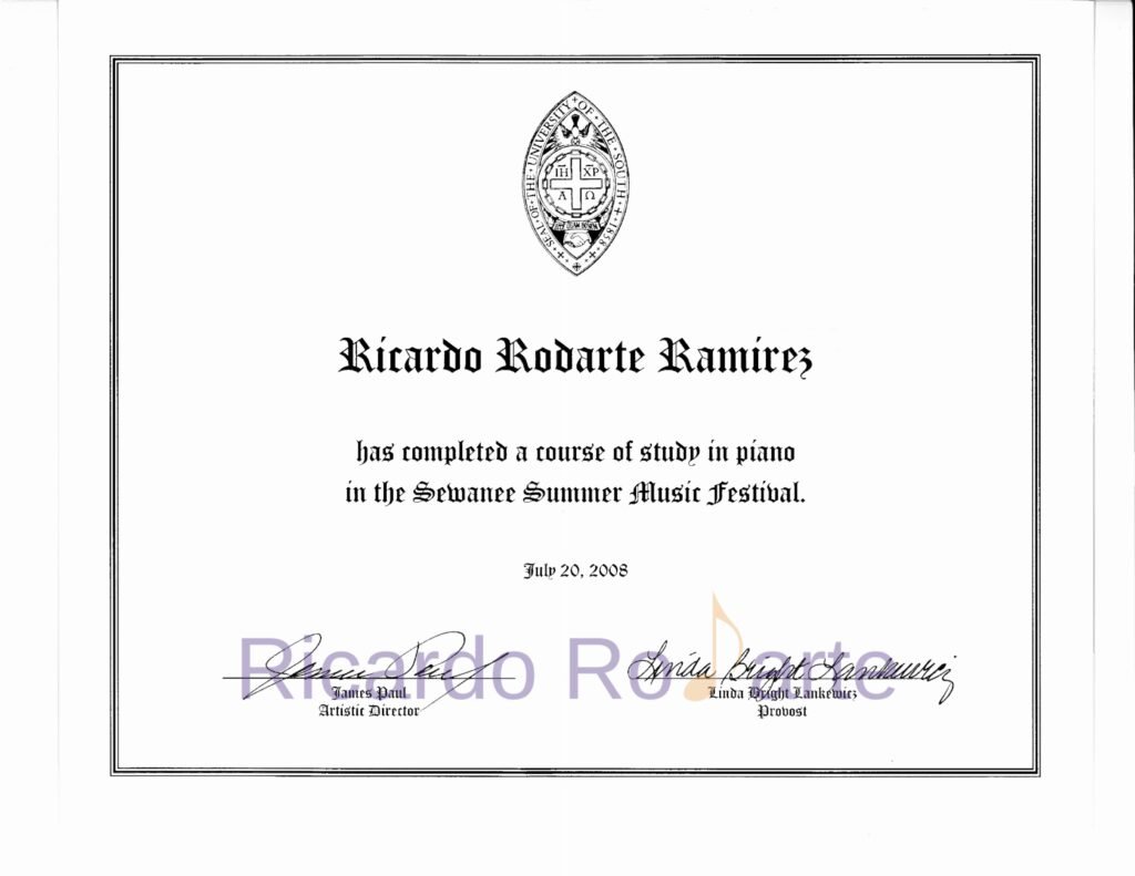 Constancia Sewanee Summer Music Festival de Ricardo Rodarte